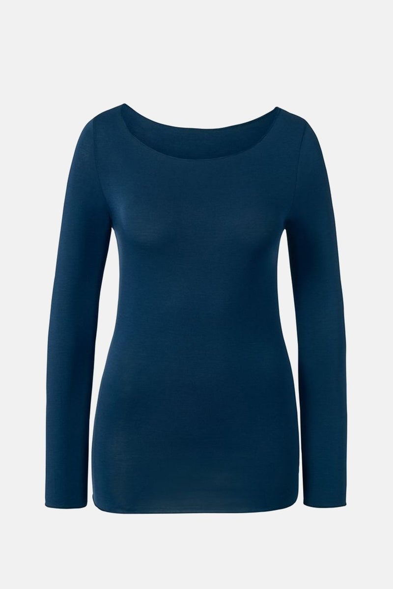 Tchibo Women Round Neck Long Sleeve Plain Top, Navy  - Image 2