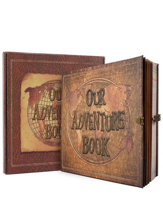 JIMBON Our Adventure Book 180 Pages Scrapbook Photo Album,Retro Style Embossed Letter Leather Cover Travel Diary Journal Scrap Book For Couples,Memory Book For Anniversary Wedding - Image 1