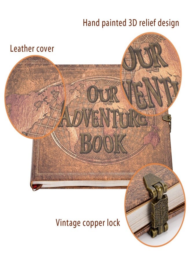 JIMBON Our Adventure Book 180 Pages Scrapbook Photo Album,Retro Style Embossed Letter Leather Cover Travel Diary Journal Scrap Book For Couples,Memory Book For Anniversary Wedding - Image 4