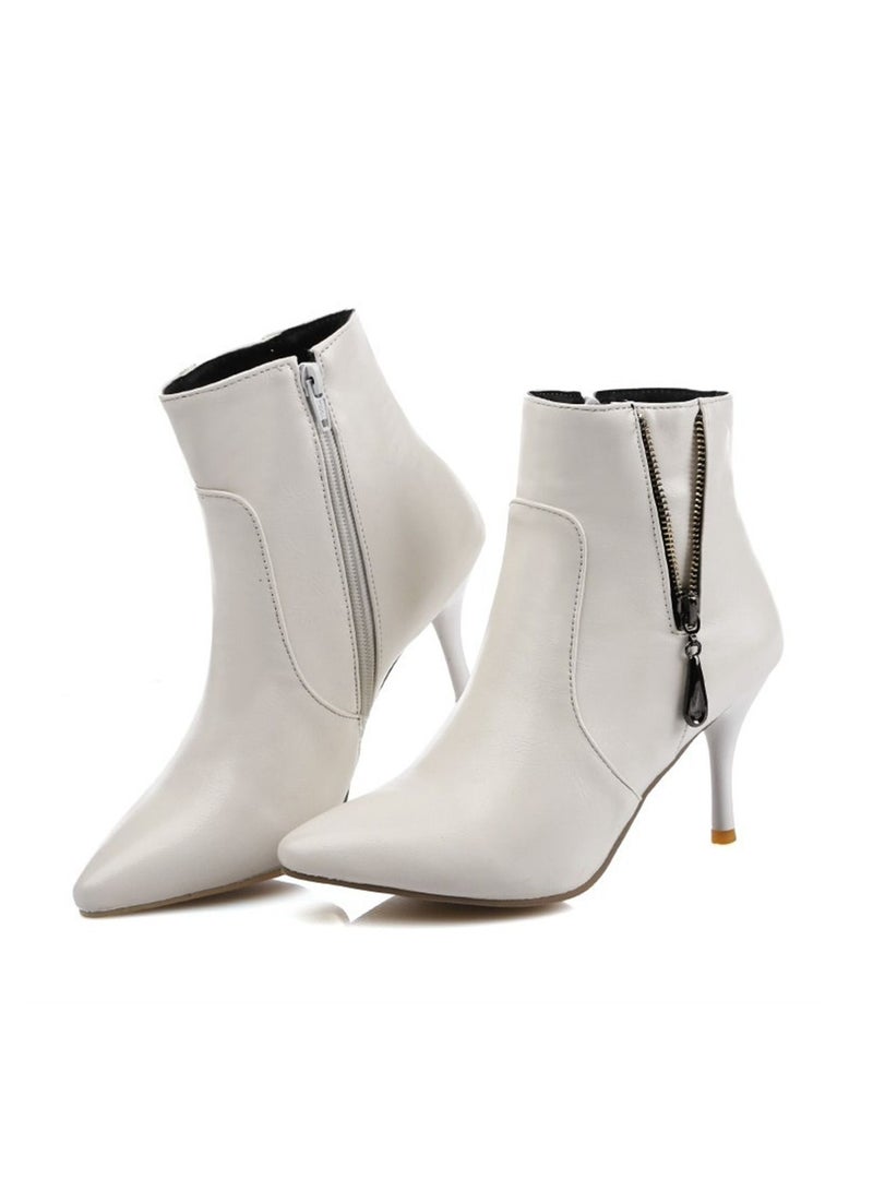 Loquat Pointy Ankle Boots For Ladies White 