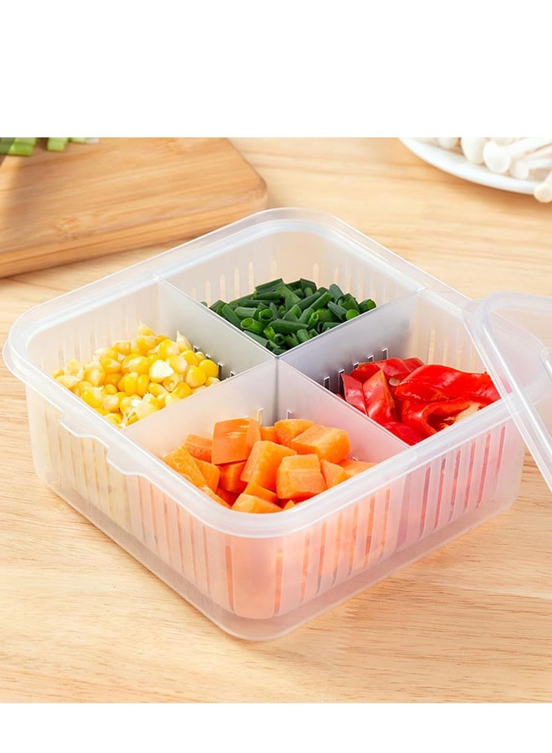 راكسوم صندوق تخزين الطعام، حاوية تخزين للثلاجة، منظم تخزين البصل والزنجبيل والثوم، مطبخ مع صندوق حفظ بغطاء (أربعة أقسام) - Image 2