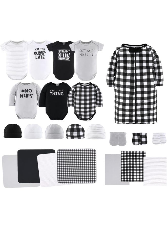 The Peanut Shell The Peanutshell Newborn Layette Gift Set for Baby Boys or Girls | 23 Piece Newborn Clothes & Accessories Set | Fits Newborns to 3 Months | Black Plaid  - Image 1