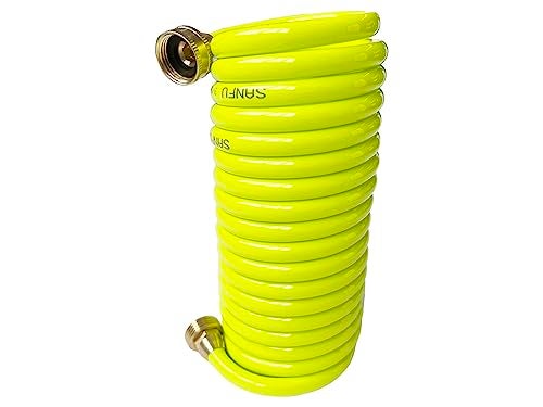 SANFU PU Recoil Garden Hose Handy 3/8"ID x 15ft Premium With 3/4"Inch Swivel Female Brass Fittings Retractable, Outdoor Patio Hose Marine&Boat Yacht, Lime(15') - Image 2