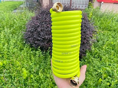 SANFU PU Recoil Garden Hose Handy 3/8"ID x 15ft Premium With 3/4"Inch Swivel Female Brass Fittings Retractable, Outdoor Patio Hose Marine&Boat Yacht, Lime(15') - Image 3