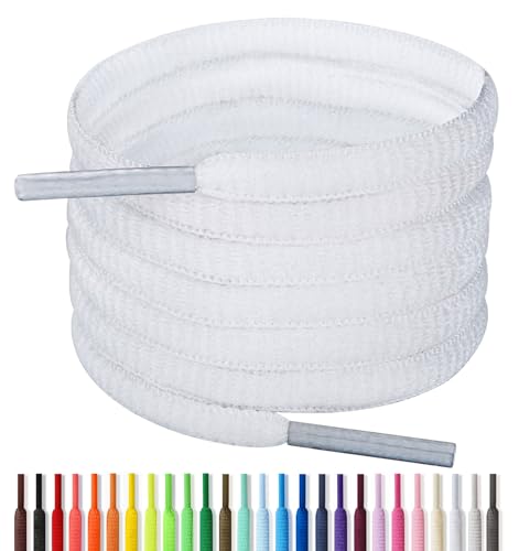 Handshop Half Round Shoelaces 1/4" - Oval Shoe Laces Replacements For Sneakers and Athletic Shoes Sports White 57 inch (145cm) - Image 1