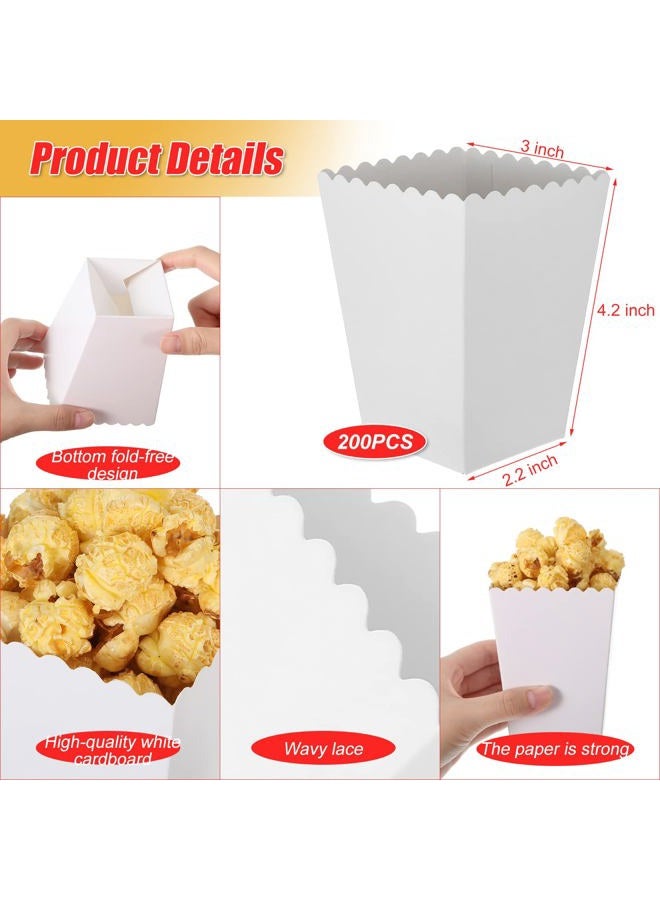 Meanplan 200 قطعة صناديق فشار صغيرة صندوق فشار ورقي حاوية فشار من الكرتون للحفلات وجبات خفيفة قابلة للتصرف أكياس حلوى فشار حامل فشار لتزيين عيد الميلاد والزفاف، 2.2 × 4.2 × 3 بوصات (أبيض) - Image 2