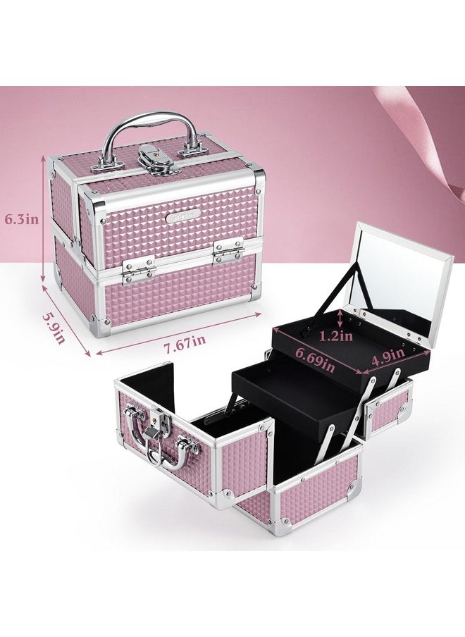 Joligrace - Makeup Train Case Portable Cosmetic Box Jewelry Organizer Lockable With Keys And Mirror 2-Tier Trays For Makeup Artists Craft Nail Kits Sewing Box Traveling Makeup Storage Case Pink - Image 1