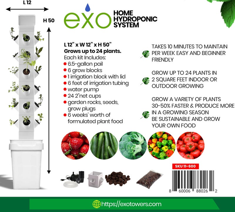 Meridian EXO Garden Hydroponic Growing System Vertical Tower - Vegetable Plant Tower Gift for Gardening Lover - Automate Aeroponics Mini Indoor Outdoor Home Grow Herb - CT - Image 2