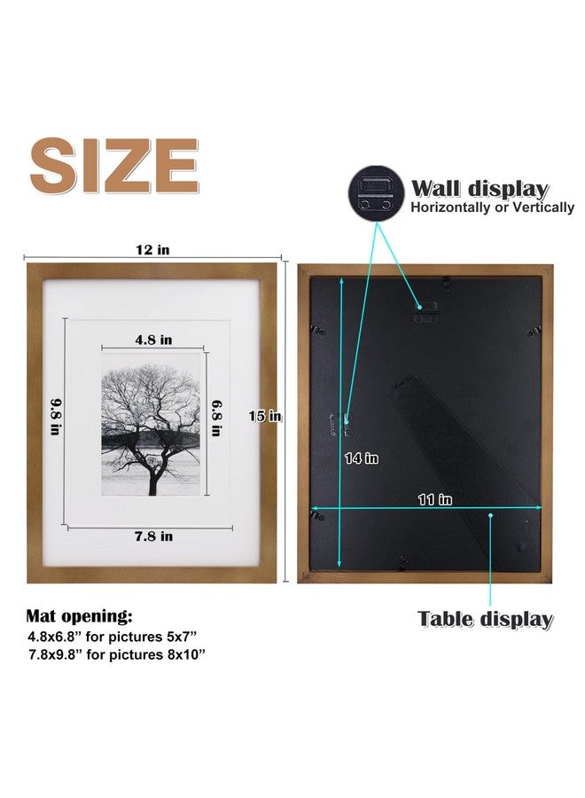 Egofine Egofine 11x14 Picture Frames 4 Pack Display Pictures 5x7/8x10 with Mat or 11x14 Without Mat Made of Solid Wood Covered by Plexiglass for Table Top Display and Wall Mounting Photo Frame, Light Brown  - Image 4