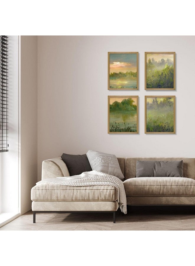 Egofine Egofine 11x14 Picture Frames 4 Pack Display Pictures 5x7/8x10 with Mat or 11x14 Without Mat Made of Solid Wood Covered by Plexiglass for Table Top Display and Wall Mounting Photo Frame, Light Brown  - Image 3
