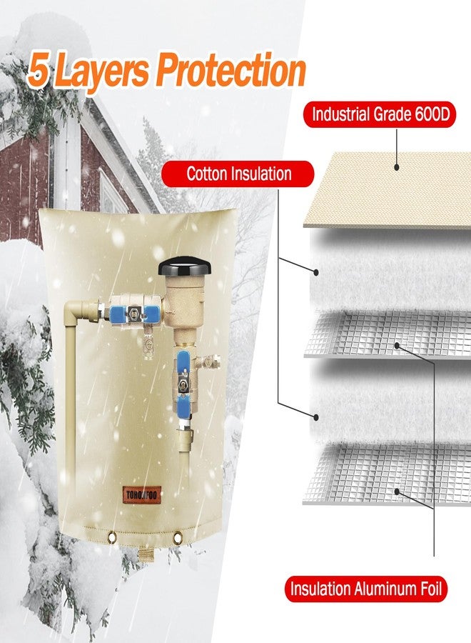 TOHONFOO Backflow Preventer Pipe Insulation Cover (5°F) - Irrigation Sprinkler Valve Insulated Pouch - Water Well Pump Cover - Sturdy 5 Layers for Winter Freeze Protection, 16" W x 20" H, Beige - Image 5