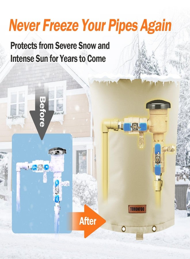 TOHONFOO Backflow Preventer Pipe Insulation Cover (5°F) - Irrigation Sprinkler Valve Insulated Pouch - Water Well Pump Cover - Sturdy 5 Layers for Winter Freeze Protection, 16" W x 20" H, Beige - Image 3