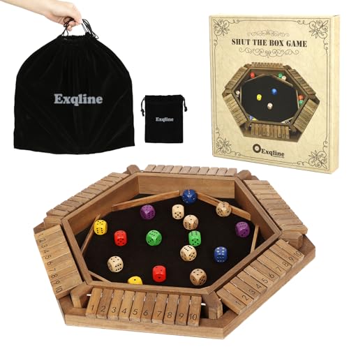 Exqline Shut The Box Game for 26 Players Wooden Board Table Math Game with 14 Dice 6 Way Classic Puzzle Board Games for Home Classroom or Pub - Image 1