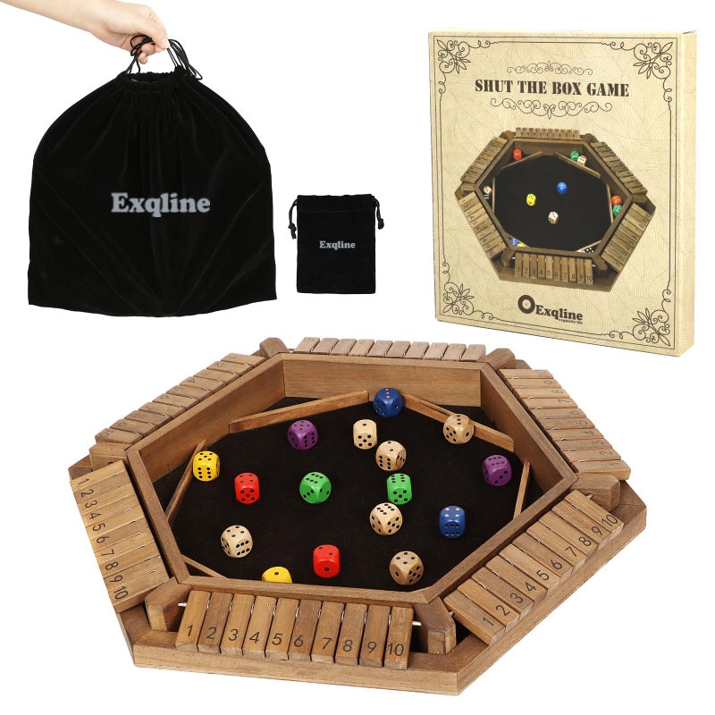Exqline Shut The Box Game for 26 Players Wooden Board Table Math Game with 14 Dice 6 Way Classic Puzzle Board Games for Home Classroom or Pub - Image 3