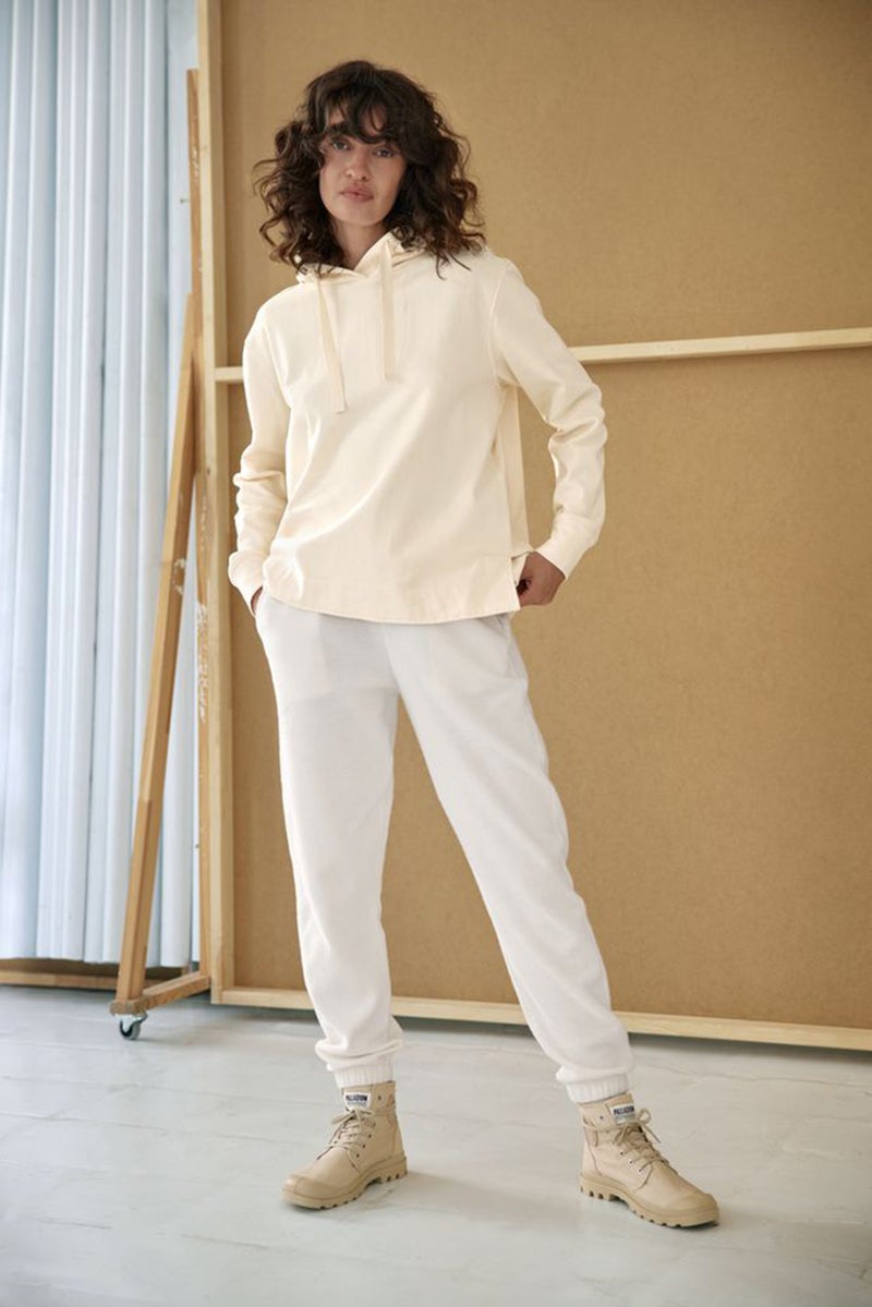 Tchibo Women Hooded Long Sleeves Solid Sweatshirt, Cream - Image 1