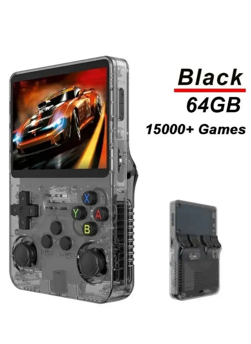 Generic - R36S Handheld Retro Gaming Console Linux System with 64G TF Card, Preloaded with 15000+ Games, Retro Video Game Console 3.5-inch IPS Screen (Black 64G) - Image 1
