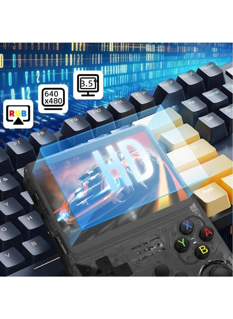 Generic - R36S Handheld Retro Gaming Console Linux System with 64G TF Card, Preloaded with 15000+ Games, Retro Video Game Console 3.5-inch IPS Screen (Black 64G) - Image 1