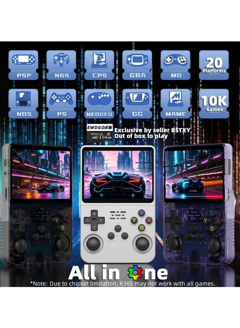 Generic - R36S Handheld Retro Gaming Console Linux System with 64G TF Card, Preloaded with 15000+ Games, Retro Video Game Console 3.5-inch IPS Screen (Black 64G) - Image 1