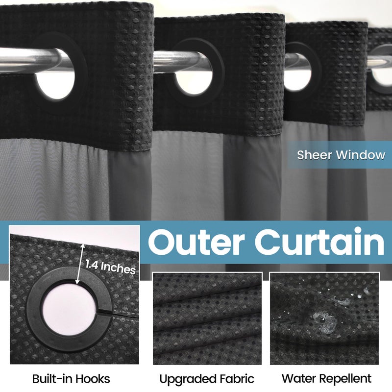 EUTXL Black Shower Curtain with Liner - 230GSM Waffle Textured Heavy Duty Shower Curtains for Bathroom,71W x 74H - Image 5