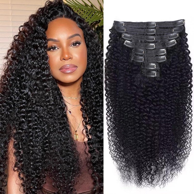 Cecycocy 3C 4A Kinky Curly Clip in Hair Extensions Human Hair for Black Women  8Pcs 18Clips Double Weft Brazilian Remy Human Hair Thick to Ends 120G42oz Natural Black 18 inch
