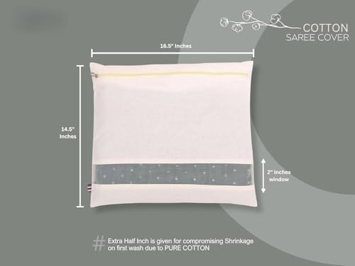 RNTR® Cotton Saree Bags/Covers For Storage Set Of - 10 Big Size Single (16 X 14 Inches) With Zip Closure For Clothes Bags And Wardrobe Organizer With Transparent Mesh Window, Beige - Image 2