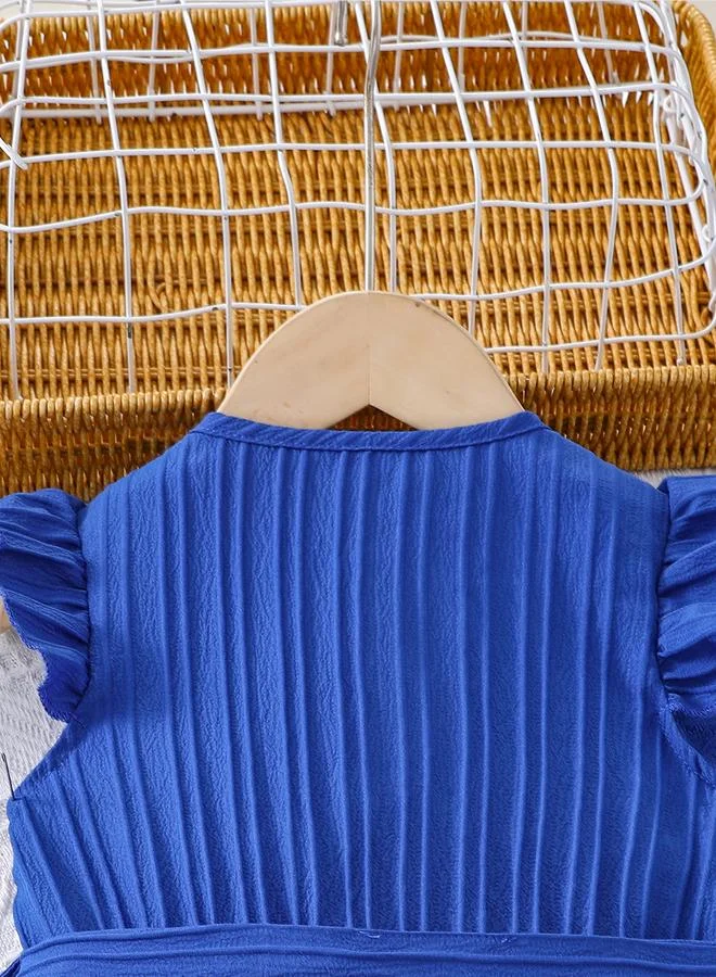 Take Two Take Two Girls Blue Button Detail Belted Wide Leg Jumpsuit