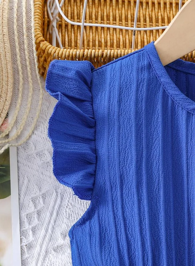 Take Two Take Two Girls Blue Button Detail Belted Wide Leg Jumpsuit