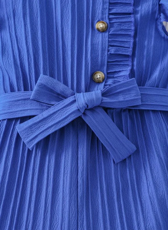 Take Two Take Two Girls Blue Button Detail Belted Wide Leg Jumpsuit