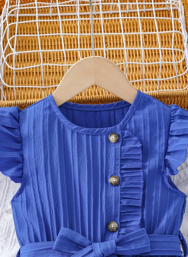 Take Two Take Two Girls Blue Button Detail Belted Wide Leg Jumpsuit