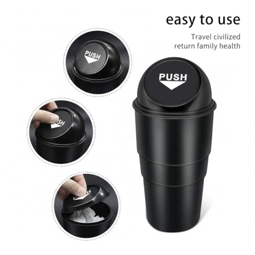 XML Mini Car Dustbin with Black Push-Lid Design for Office Home Kithcen Automotive Accessories Cup Holder Garbage Can Mini Trash Can Multi-Purpose Bucket 20cm small Stylist Black (PACK OF 2) - Image 3