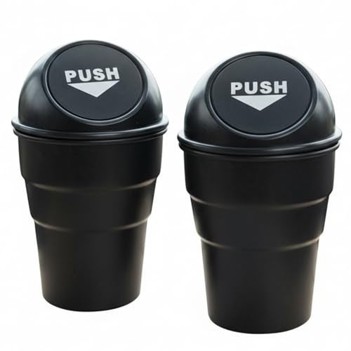 XML Mini Car Dustbin with Black Push-Lid Design for Office Home Kithcen Automotive Accessories Cup Holder Garbage Can Mini Trash Can Multi-Purpose Bucket 20cm small Stylist Black (PACK OF 2) - Image 1