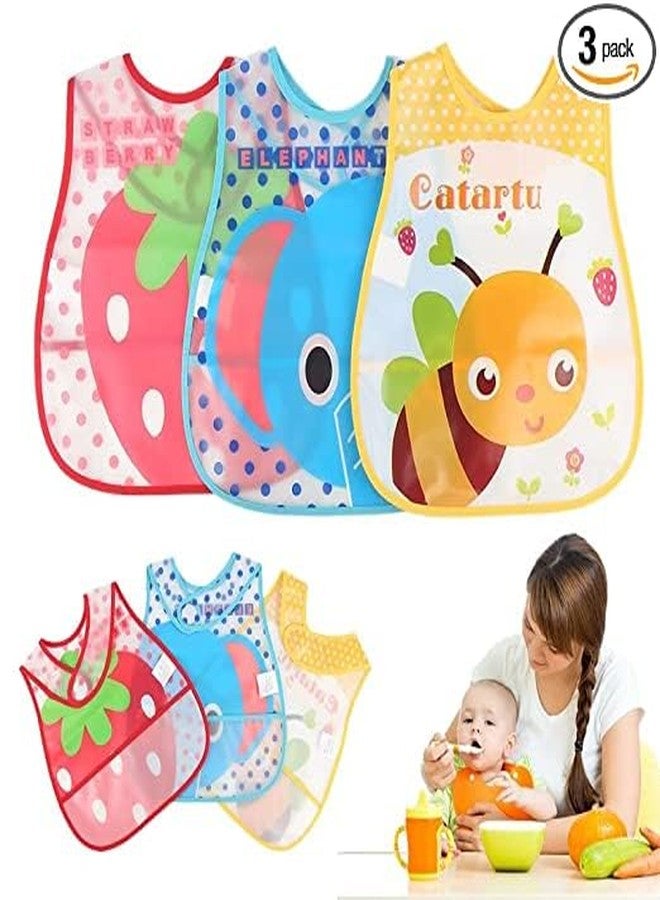 Ess Cubes Enterprise Cartoon Animal Waterproof Reusable Plastic Silicone Baby girl boys Bibs Apron for Lunch Dinner Breakfast Feeding Babies Unisex Children fast dry Mix Color 6+ Months (3) - Image 2