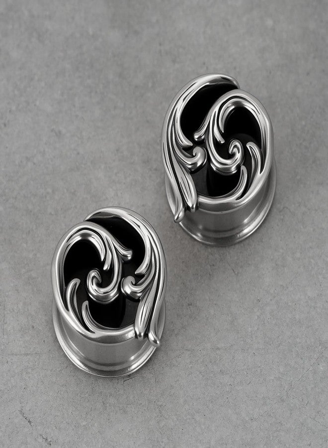 ERKUOO 2PCS Gothic Baroque Occult Ear Tunnels 6mm-25mm Swirl Cross Eye Plugs Gauges Double Flare Saddle Stretching Piercing Jewelry for Women Men Alternative Fashion - Image 5