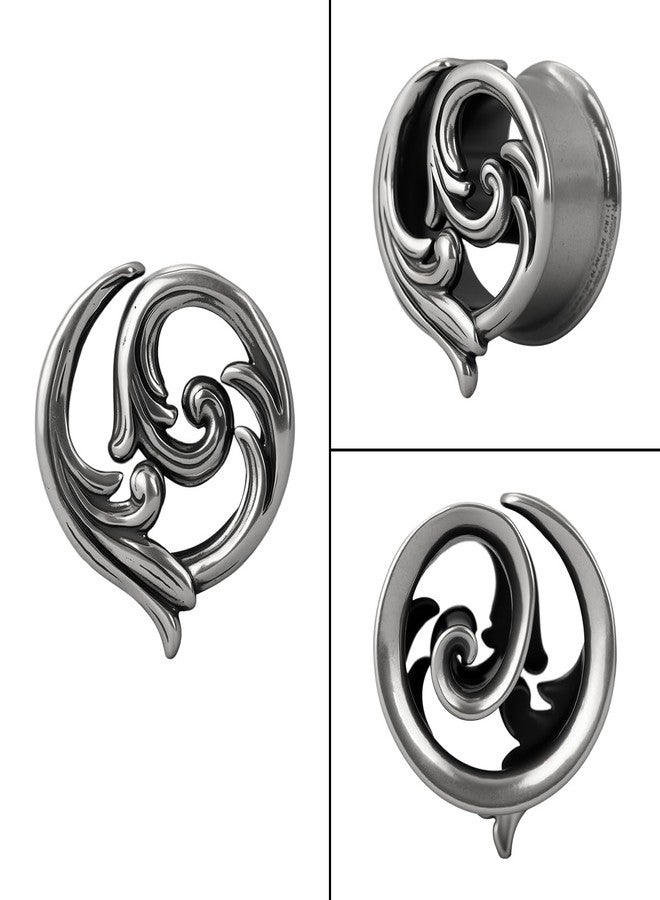 ERKUOO 2PCS Gothic Baroque Occult Ear Tunnels 6mm-25mm Swirl Cross Eye Plugs Gauges Double Flare Saddle Stretching Piercing Jewelry for Women Men Alternative Fashion - Image 3