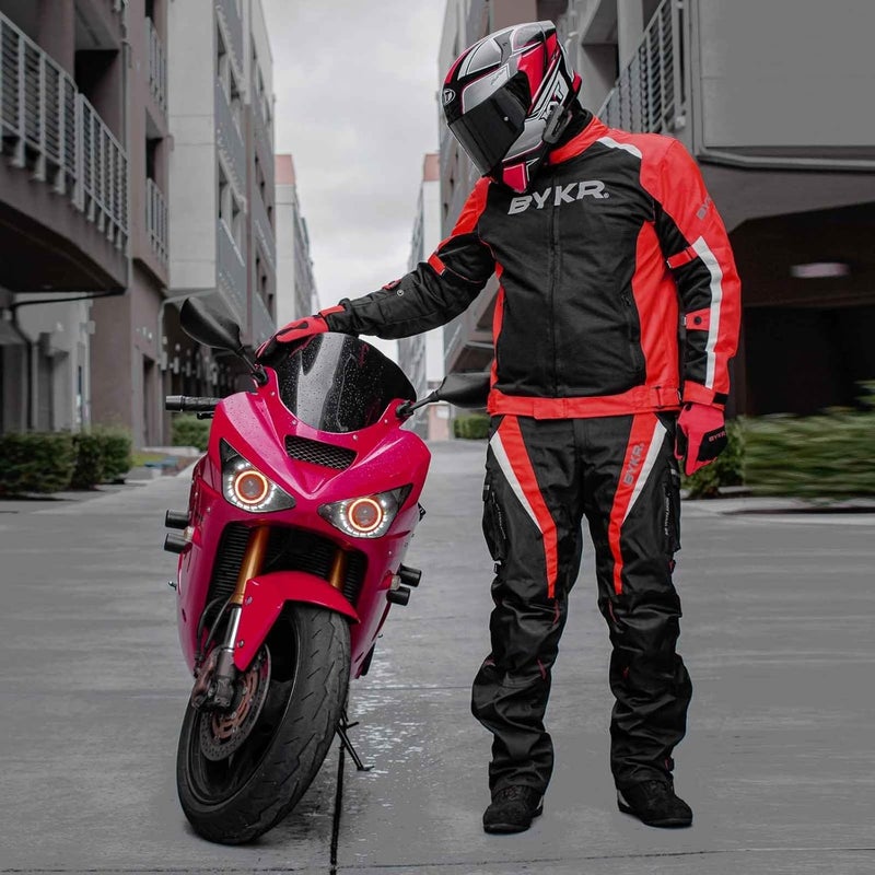 BYKR Mesh Motorcycle Jacket for Men - Breathable CE Armored Riding Jacket in Red - Image 3