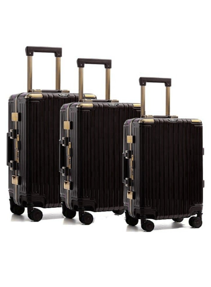 PK 3 PCS TROLLEY LUGGAGE ALUMINUM FRAME POLY CARBON MATERIAL, LUGGAGE SUITCASE SET AND CABIN LUGGAGE BAG SET BLACK COLOUR