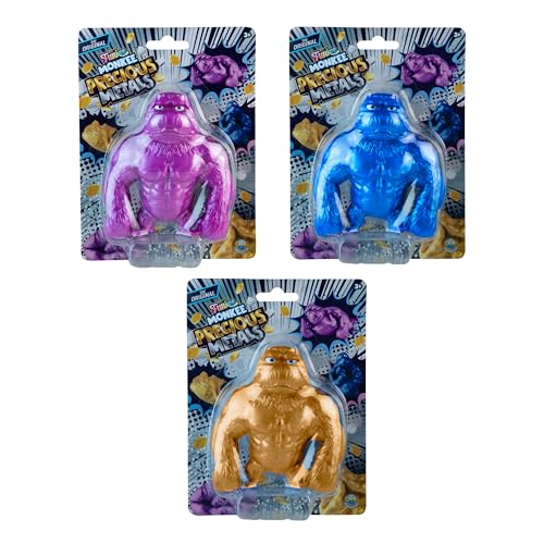 The Orb Factory ORB Mega Precious Metals Funkee Monkee 3 Pack Metallic Colored Stretchy Squishy Funny Monkeys Perfect to Squeeze for Stress Relief Fun Collectible Sensory and Fidget Toys for Kids and Adults - Image 1