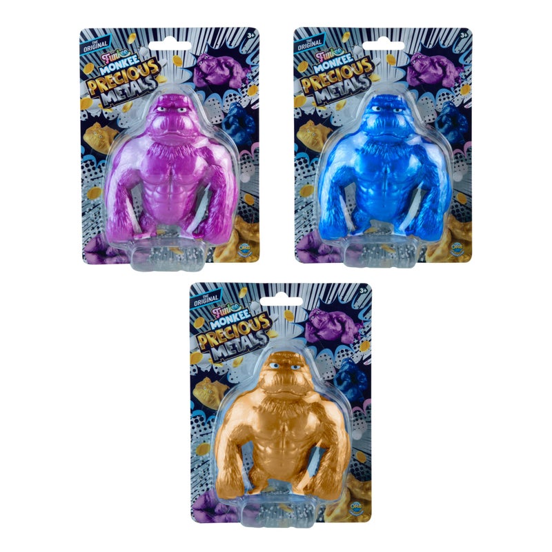 The Orb Factory ORB Mega Precious Metals Funkee Monkee 3 Pack Metallic Colored Stretchy Squishy Funny Monkeys Perfect to Squeeze for Stress Relief Fun Collectible Sensory and Fidget Toys for Kids and Adults - Image 3
