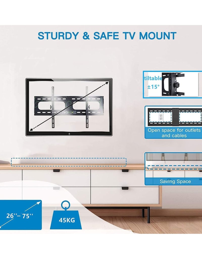 26" - 75" Fixed TV Wall Mount Bracket, Universal Tilt TV Heavy Duty Wall Mount Adjustable TV Stand for LED LCD OLED Plasma TV with Super Strong 50kg Weight Capacity VESA up to 700 x 400 - Image 2