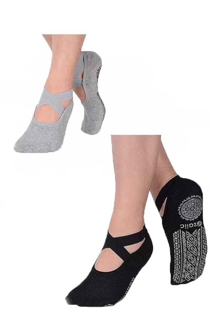 2 أزواج من الجوارب اليوغا الرياضية النسائية-مريحة وعدم الانزلاق - Image 1