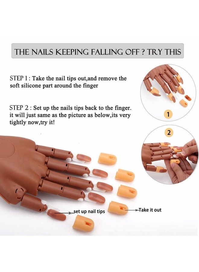 Deciniee Practice Hand For Acrylic Nails Professional Nail Practice Hand Nail Training Hand Flexible Moveable False Fake Mannequin Hand For Nails Art Practice Display With 100Pcs Brown Fake Nail Tips - Image 3