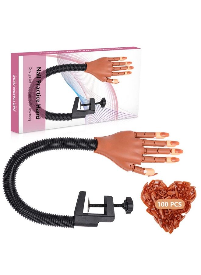 Deciniee Practice Hand For Acrylic Nails Professional Nail Practice Hand Nail Training Hand Flexible Moveable False Fake Mannequin Hand For Nails Art Practice Display With 100Pcs Brown Fake Nail Tips - Image 2