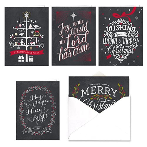 Canopy Street Celebrate the Season Chalkboard Christmas Card Assortment Pack / 25 Greeting Cards Set / 5 Holiday Designs Versed Inside With White Envelopes - Image 1