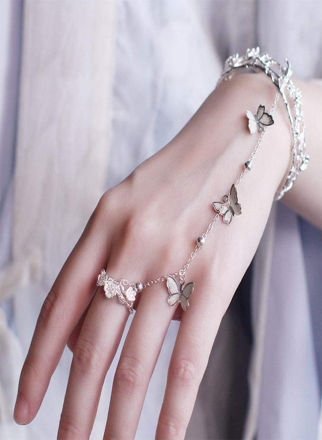 YERTTER Classic Chinese Style Butterfly Ring Bangle Hand Chain Bracelet Hollow Rose Open Bangle Bracelet Hand Jewelry for women - Image 1