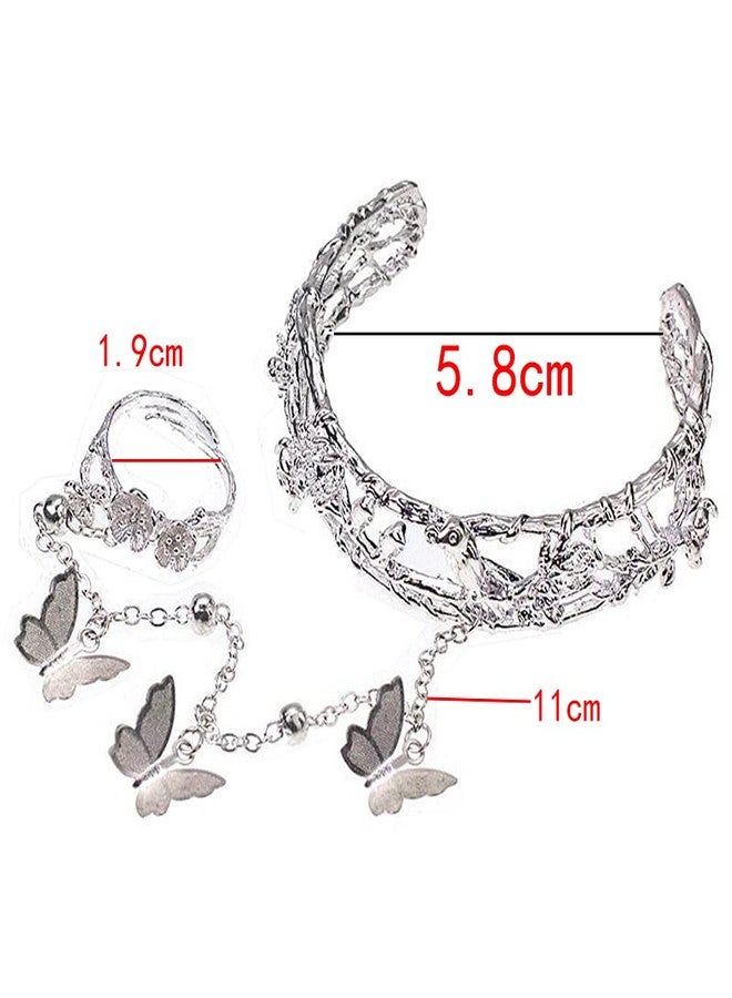 YERTTER Classic Chinese Style Butterfly Ring Bangle Hand Chain Bracelet Hollow Rose Open Bangle Bracelet Hand Jewelry for women - Image 4