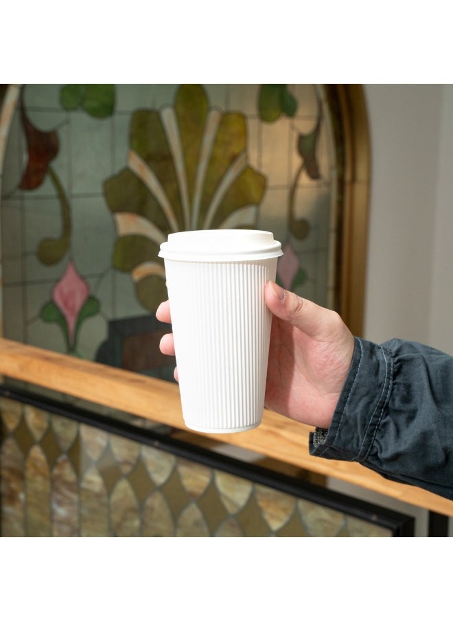 Restaurantware Restaurantware 16 Ounce Ripple Wall Disposable Coffee Cups, 500 Insulated White Paper Tumblers with Rolled Rim Design, Lids Sold Separately for Hot Drinks like Tea, Hot Chocolate and More  - Image 5