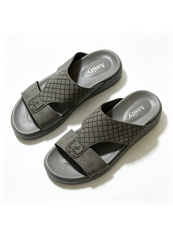 Amity Men's Grey Slide Sandals, Faux Leather Casual Slip‑on Slippers - Image 4