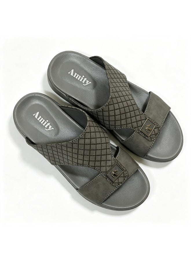 Amity Men's Grey Slide Sandals, Faux Leather Casual Slip‑on Slippers - Image 3