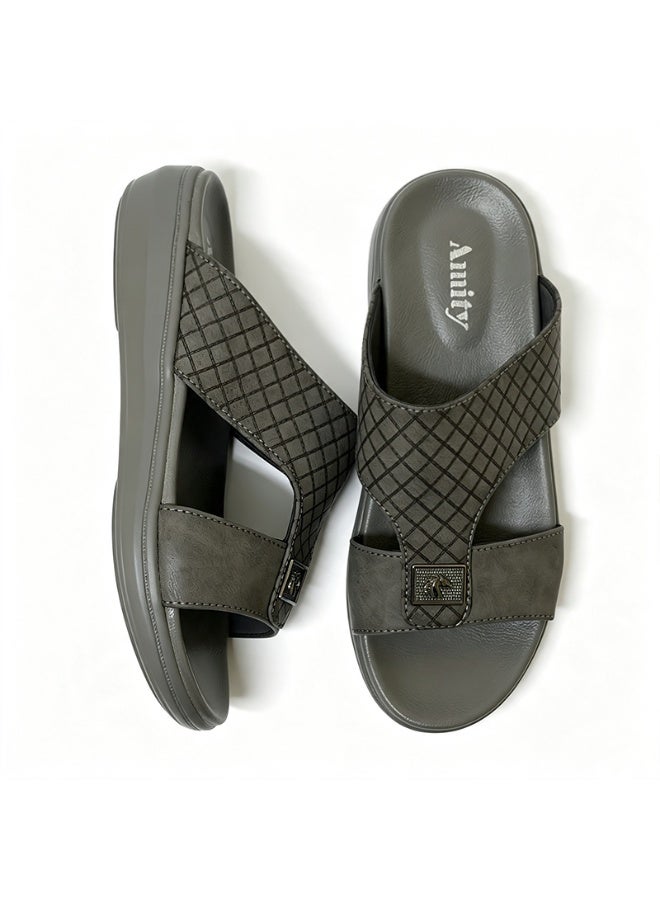 Amity Men's Grey Slide Sandals, Faux Leather Casual Slip‑on Slippers - Image 5