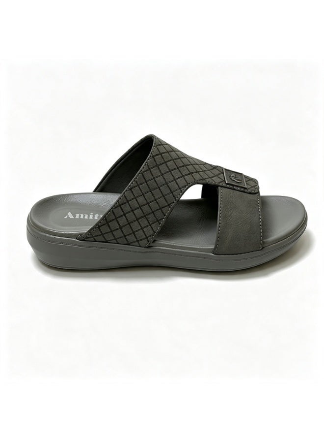 Amity Men's Grey Slide Sandals, Faux Leather Casual Slip‑on Slippers - Image 1